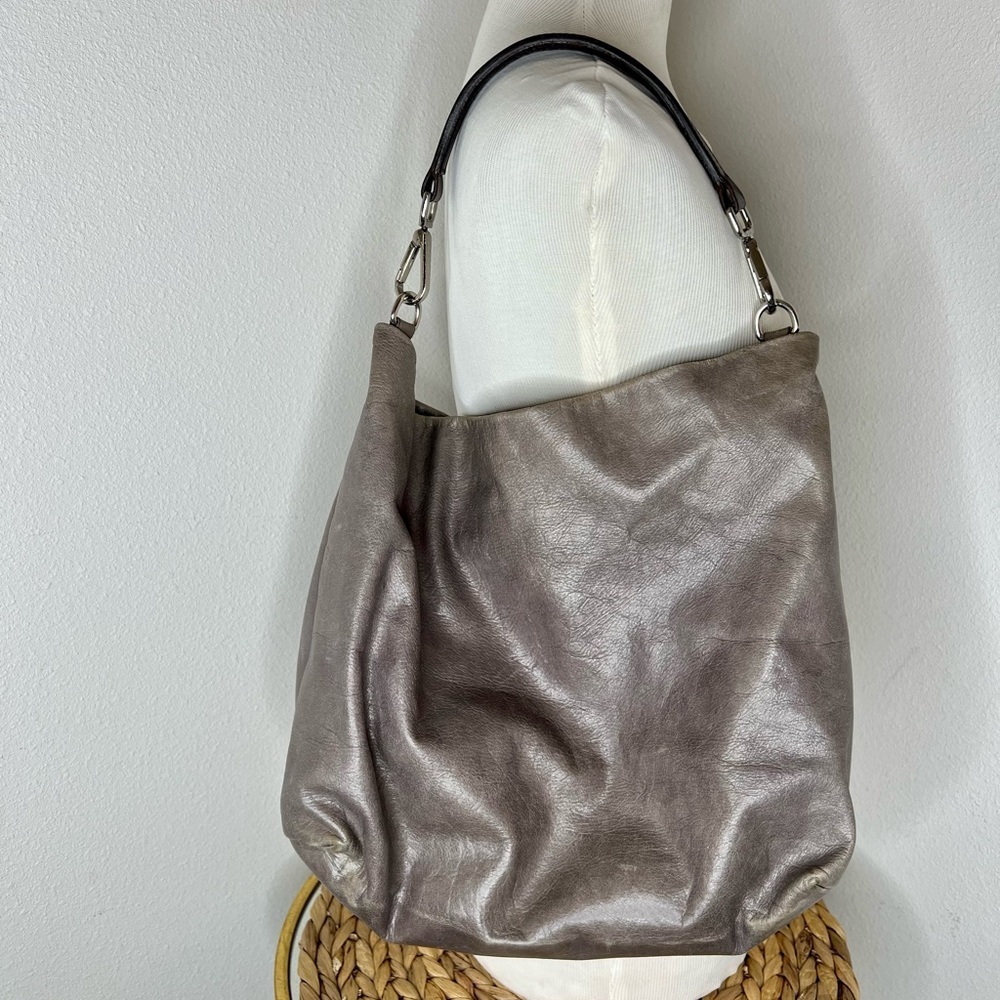 Gianni Chiarini Hobo Purse shoulder bag Italian leather Slouchy Grey top zipper